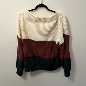 Colorblock Off Shoulder Sweater - Cream, Brown, and Black